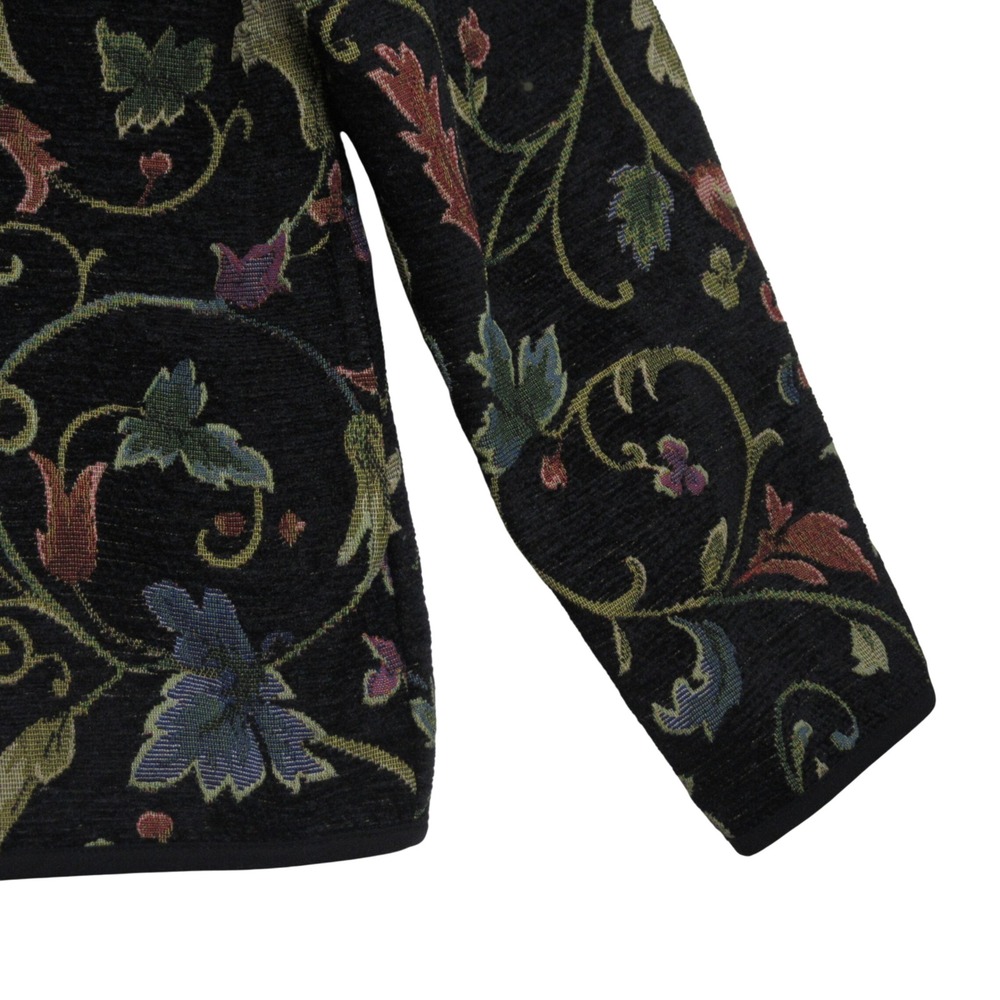 Serengeti Womens Tapestry Jacket Black Floral Vine Open Front Pockets Size Med - Picture 11 of 14
